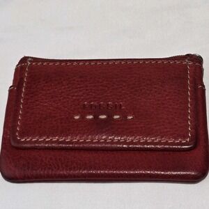 Fossil Womens Red Leather ID Coin Purse Wallet Vintage Logo 4x3in
